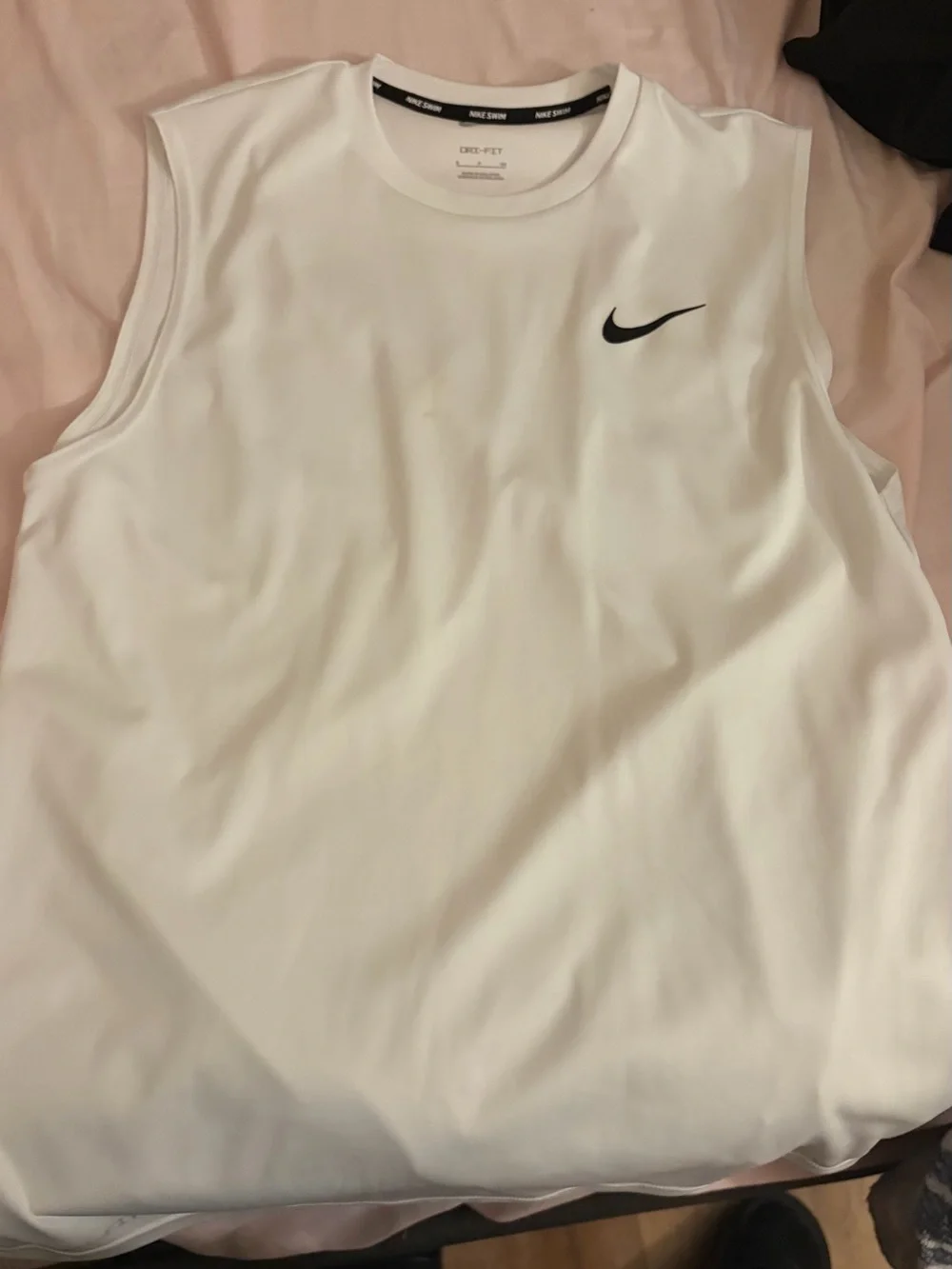 Nike White Sleeveless Workout Tank with Black Swoosh